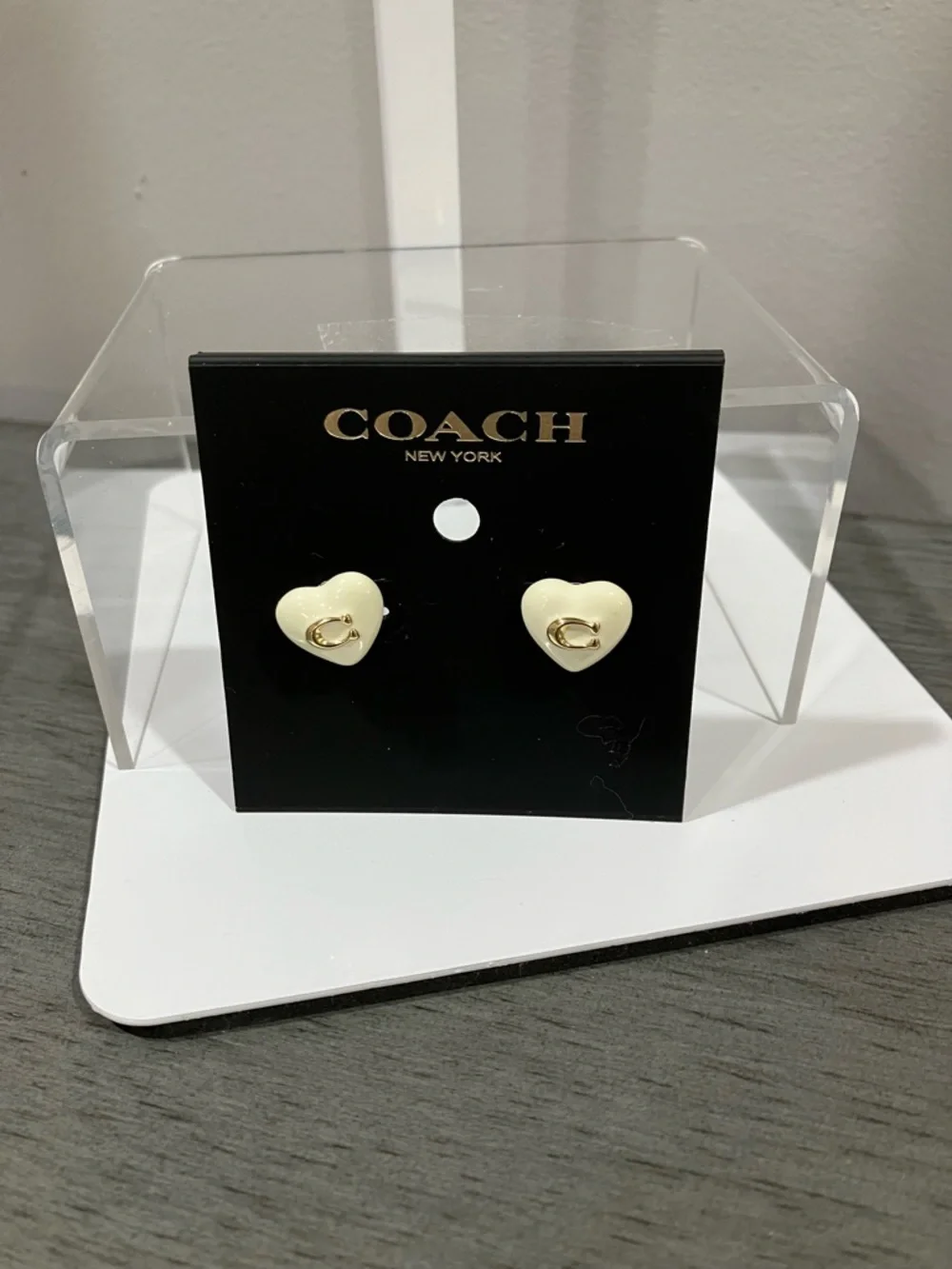 COACH Cream Heart Stud Earrings - Picture 4 of 4